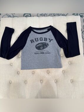 Rugby Graphic Raglan Top - Gray/Black